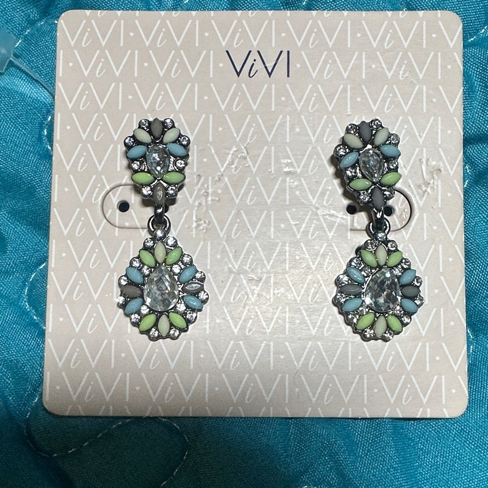ViVI Silver and Pastel Green Floral Earrings
